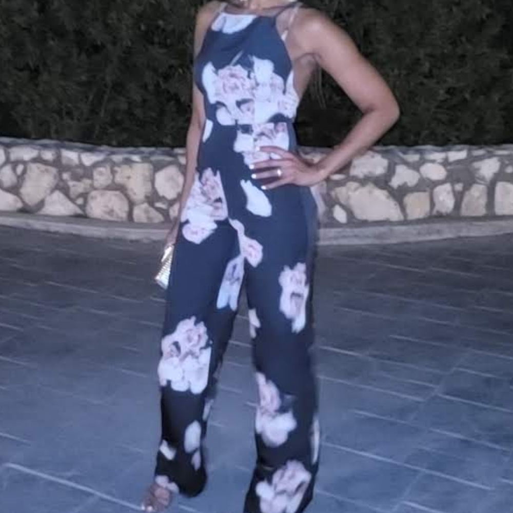 ASOS TALL Floral High Neck Criss-Cross Back Jumpsuit